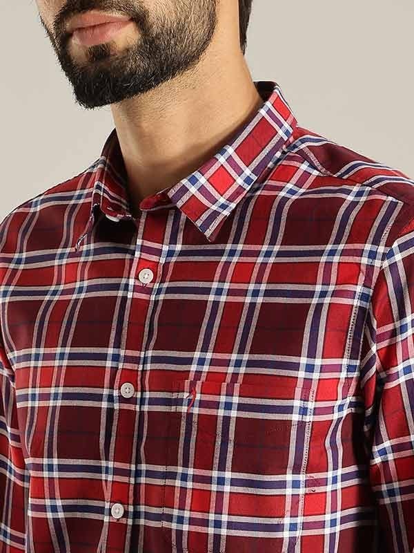 Indian Terrain Men Checkered Red Shirt